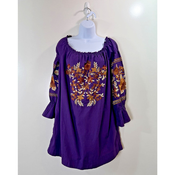 Free People Dresses & Skirts - Free People Women’s Peasant Dress Size S Purple Embroidered Floral Boho Festival